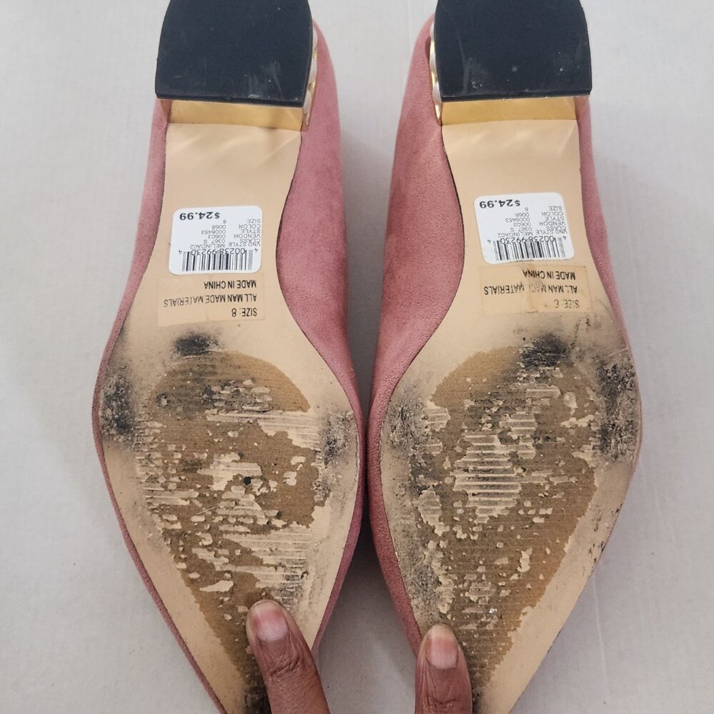 Dusty Rose Pink Faux Suede Pearl Heeled Flats Size 7.5 - Picture 5 of 6